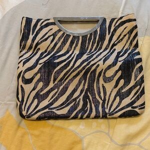 Style & Co. Black and Beige Zebra-Print Clutch with Silver Handle